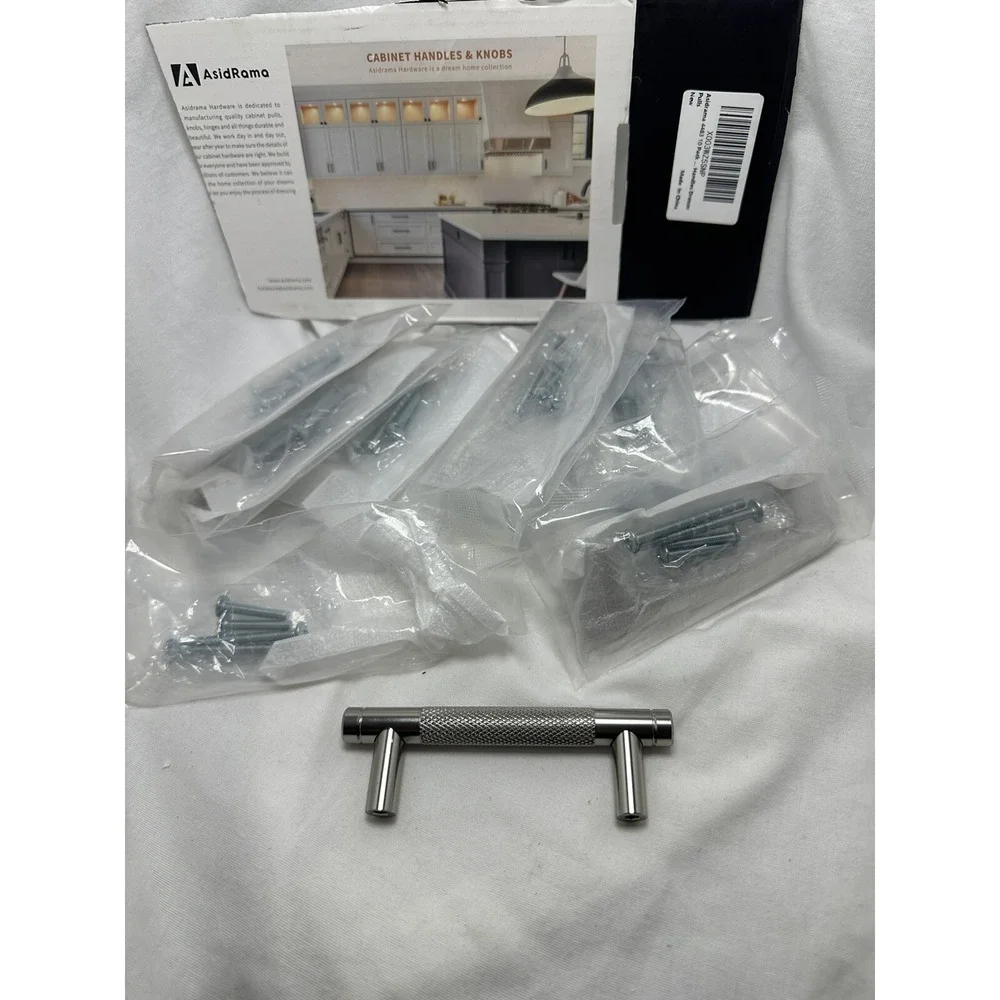 Asidrama 10 Pack Knurled Cabinet Pulls 3in Satin Nickel Drawer Handles 4461-10PK